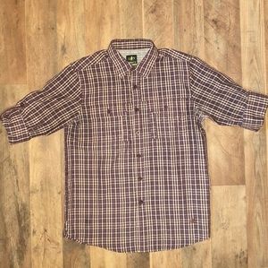 Button Down Shirt Men's Small Regular Fit Flannel Plaid Burgundy